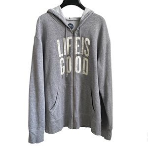 LIFE IS GOOD Heather Grey Zip Hoodie Large